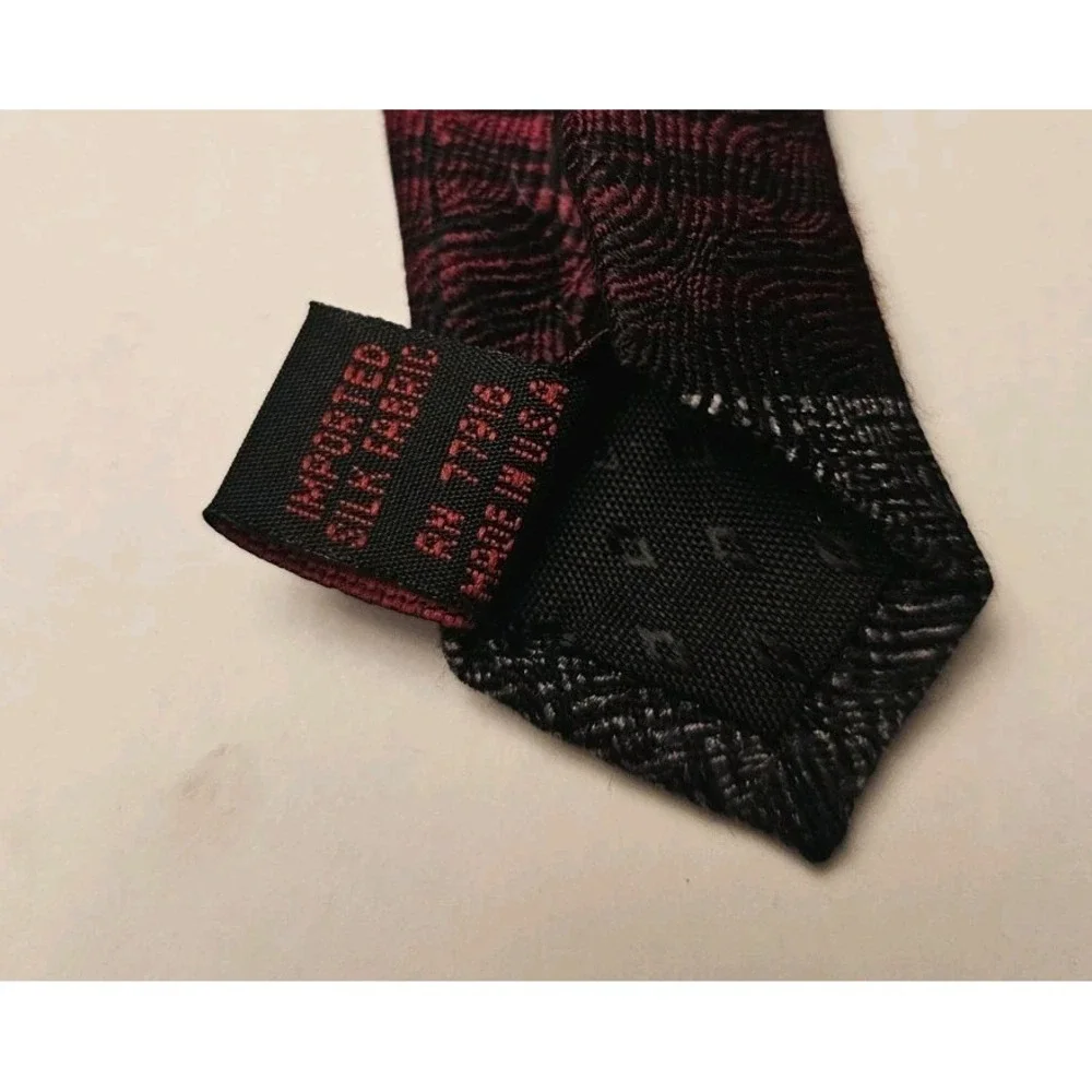 We Care Mens Silk Tie Red Black Grey White Striped Geometric Classic 3.75x56